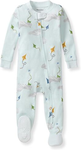 Burt's Bees Baby Boys Organic Cotton, Snug Fit Footed Sleeper Pajamas | Convenient 2-way zip front sleeper pajama is equipped with non-slip bee grips for active littles on the move in Kuwait