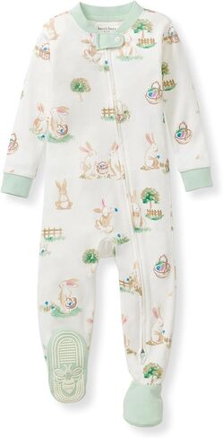 Burt's Bees Baby Boys Organic Cotton, Snug Fit Footed Sleeper Pajamas | Convenient 2-way zip front sleeper pajama is equipped with non-slip bee grips for active littles on the move in Kuwait