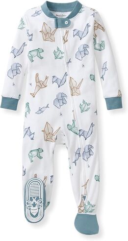 Burt's Bees Baby Boys Organic Cotton, Snug Fit Footed Sleeper Pajamas | Convenient 2-way zip front sleeper pajama is equipped with non-slip bee grips for active littles on the move in Kuwait