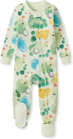 Burt's Bees Baby Boys Organic Cotton, Snug Fit Footed Sleeper Pajamas | Convenient 2-way zip front sleeper pajama is equipped with non-slip bee grips for active littles on the move in Kuwait
