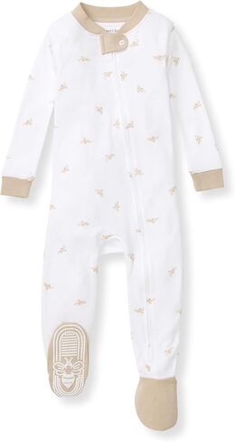 Burt's Bees Baby Boys Organic Cotton, Snug Fit Footed Sleeper Pajamas | Convenient 2-way zip front sleeper pajama is equipped with non-slip bee grips for active littles on the move in Kuwait
