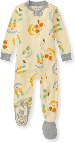 Burt's Bees Baby Boys Organic Cotton, Snug Fit Footed Sleeper Pajamas | Convenient 2-way zip front sleeper pajama is equipped with non-slip bee grips for active littles on the move in Kuwait