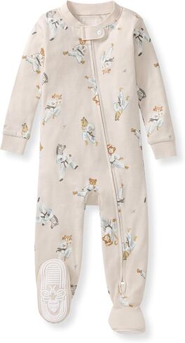 Burt's Bees Baby Boys Organic Cotton, Snug Fit Footed Sleeper Pajamas | Convenient 2-way zip front sleeper pajama is equipped with non-slip bee grips for active littles on the move in Kuwait