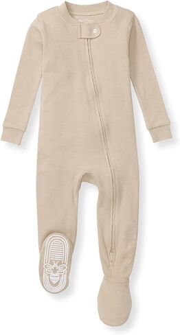 Burt's Bees Baby Boys Organic Cotton, Snug Fit Footed Sleeper Pajamas | Convenient 2-way zip front sleeper pajama is equipped with non-slip bee grips for active littles on the move in Kuwait