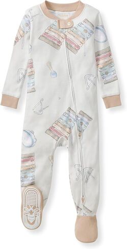 Burt's Bees Baby Boys Organic Cotton, Snug Fit Footed Sleeper Pajamas | Convenient 2-way zip front sleeper pajama is equipped with non-slip bee grips for active littles on the move in Kuwait