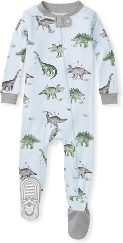Burt's Bees Baby Boys Organic Cotton, Snug Fit Footed Sleeper Pajamas | Convenient 2-way zip front sleeper pajama is equipped with non-slip bee grips for active littles on the move in Kuwait