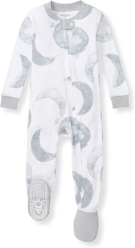 Burt's Bees Baby Boys Organic Cotton, Snug Fit Footed Sleeper Pajamas | Convenient 2-way zip front sleeper pajama is equipped with non-slip bee grips for active littles on the move in Kuwait