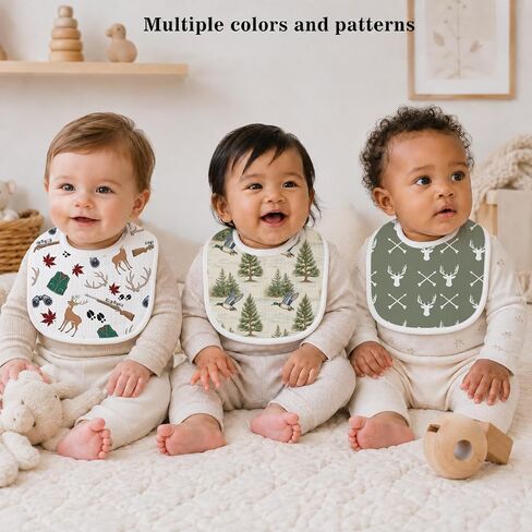 Baby Bibs for Baby Boys Girls 6-Pack Hunting Woodland Drool Bibs Deer Duck Camping Soft Absorbent Cotton Infant Feeding Bandana Bibs Teething Drooling Nursery Gifts for Newborn Toddlers Baby Stuff in Kuwait