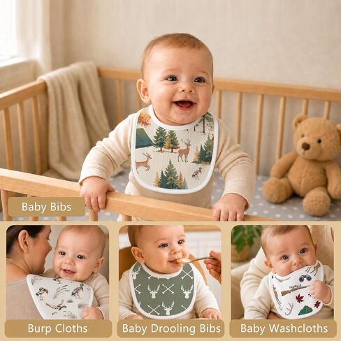 Baby Bibs for Baby Boys Girls 6-Pack Hunting Woodland Drool Bibs Deer Duck Camping Soft Absorbent Cotton Infant Feeding Bandana Bibs Teething Drooling Nursery Gifts for Newborn Toddlers Baby Stuff in Kuwait