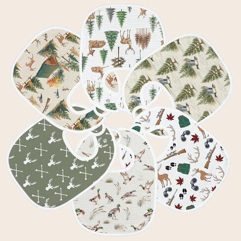 Baby Bibs for Baby Boys Girls 6-Pack Hunting Woodland Drool Bibs Deer Duck Camping Soft Absorbent Cotton Infant Feeding Bandana Bibs Teething Drooling Nursery Gifts for Newborn Toddlers Baby Stuff in Kuwait