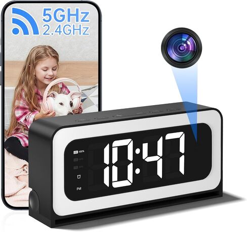 Clock Camera 2K,5G&2.4G WiFi Indoor Security Camera,Cameras for Home Security,3 in 1 Indoor Camera with Alarm,Full Color Night Vision,Local Storage in Kuwait