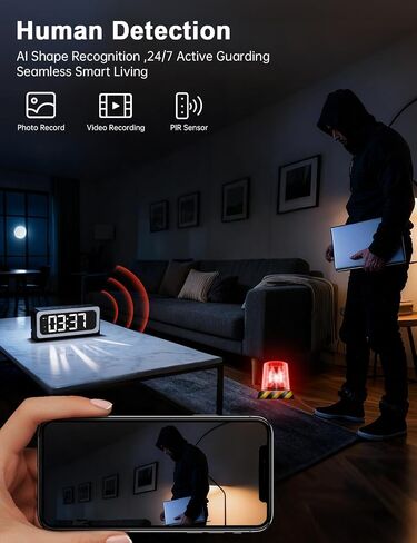 Clock Camera 2K,5G&2.4G WiFi Indoor Security Camera,Cameras for Home Security,3 in 1 Indoor Camera with Alarm,Full Color Night Vision,Local Storage in Kuwait