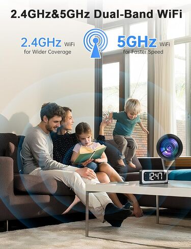 Clock Camera 2K,5G&2.4G WiFi Indoor Security Camera,Cameras for Home Security,3 in 1 Indoor Camera with Alarm,Full Color Night Vision,Local Storage in Kuwait