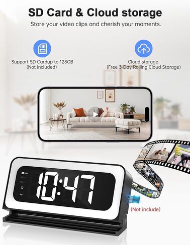 Clock Camera 2K,5G&2.4G WiFi Indoor Security Camera,Cameras for Home Security,3 in 1 Indoor Camera with Alarm,Full Color Night Vision,Local Storage in Kuwait