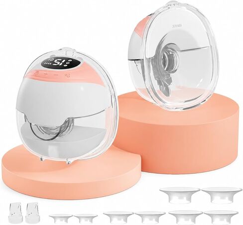 Hands-Free Wearable Electric Breast Pump,3 Modes &15 Levels,320mmHg Strong Suction,Double-Sealed Leak-Proof Flange for Baby-Like Comfort,18/20/22/24/27mm Adjustable Flange, Pink 2-Pack Breast Pump Set in Kuwait