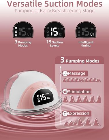 Hands-Free Wearable Electric Breast Pump,3 Modes &15 Levels,320mmHg Strong Suction,Double-Sealed Leak-Proof Flange for Baby-Like Comfort,18/20/22/24/27mm Adjustable Flange, Pink 2-Pack Breast Pump Set in Kuwait
