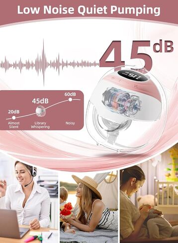 Hands-Free Wearable Electric Breast Pump,3 Modes &15 Levels,320mmHg Strong Suction,Double-Sealed Leak-Proof Flange for Baby-Like Comfort,18/20/22/24/27mm Adjustable Flange, Pink 2-Pack Breast Pump Set in Kuwait