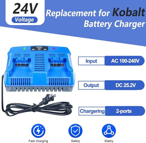 DTK Fast Charging Dual Port Replacement for Kobalt 24v Charger Batteries KDPC 124-03 KRC 2404 KRC 2445-03 Rapid Ultra Turbo Battery Charger in Kuwait