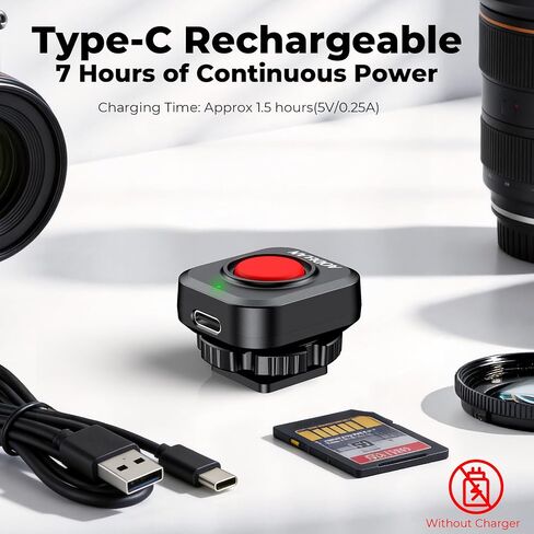 AODELAN Wireless Camera Video Record Button for Top/Side Handle | Rechargeable Video Control Button Remote with Cold Shoe Lock for Canon EOS R50/R6,for Sony ZV-E10 II,for Nikon,for Fujifilm in Kuwait