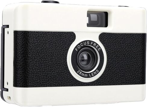 Bewinner Vintage 35mm Film Camera Reusable Retro with Built in Flash for Travel Photography, 28mm F/8 Lens Manual Focus, Compact Black Classic Camera for Beginners and Professionals (White) in Kuwait