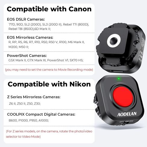 AODELAN Wireless Camera Video Record Button for Top/Side Handle | Rechargeable Video Control Button Remote with Cold Shoe Lock for Canon EOS R50/R6,for Sony ZV-E10 II,for Nikon,for Fujifilm in Kuwait