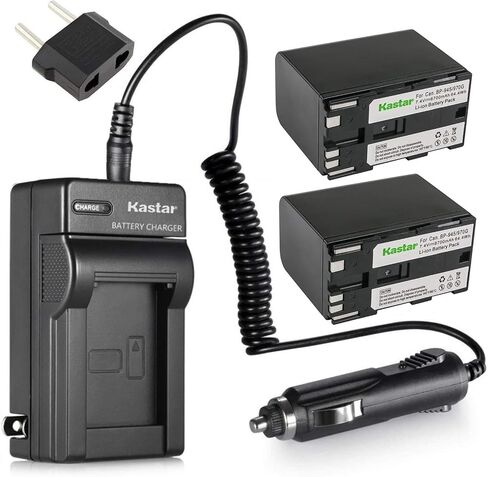 Kastar Battery x2 + Travel Charger for Canon BP-945 BP-950 BP-955 BP-970 and Canon C2 FV1 FV500 Optura Ultura Vistura DM-XL2 DM-MV20 E65AS ES-8600 G2000 GL2 MV200i UC-V300 V75Hi XH-G1 XL-H1 XM2 XV3 in Kuwait