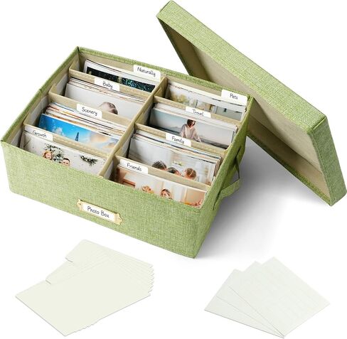 Collapsible Photo Storage Box, Adjustable Dividers - Grass Green, 35cm in Kuwait