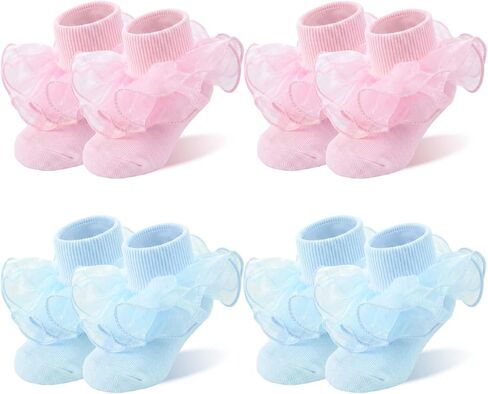 Baby Girl Ruffle Socks Toddler Turn Cuff Doulbe Lace Ruffle Frilly Dress Socks for Newborn Infant Toddler Girl Kids in Kuwait