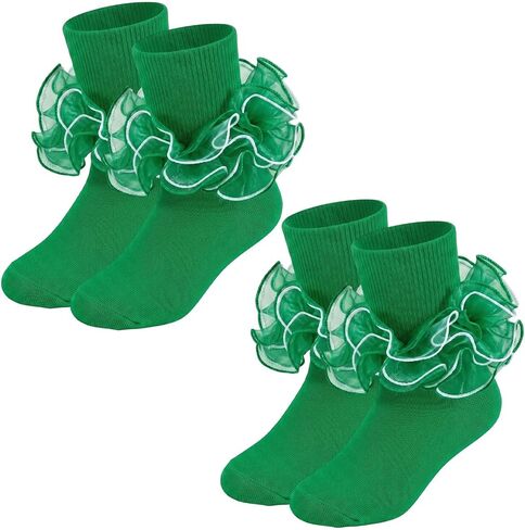 2 Pairs Girls Ruffle Socks White Toddler Frilly Lace Socks Cute Fancy Princess Dress Socks for Baby Kids Daily Wear in Kuwait