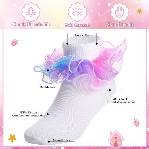 Lasnten 15 Pairs Toddler Ruffle Socks Girl with Big Ruffle Lace Frilly Turn Cuff Dress Sock Double Lace Socks Bulk Turn Cuff Big for Infant Toddler Kids in Kuwait