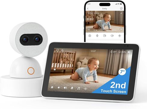 Simsky 7" Baby Monitor with Camera and Audio, 4MP UHD Video, WiFi & Non-WiFi Monitoring, Pan Tilt Camera, 6X Zoom, App Remote Access, AI Cry Detection, 2-Way Talk, 5200mAh Battery in Kuwait