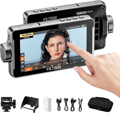 VILTROX 1400 Nits 5.5" Touch Camera Field Monitor 4K@60Hz HDMI Loop in/Out | DC-550 Pro II, 1920x1080 IPS Screen, USB & Wi-Fi Camera Control, Onion Skin, Auto Vertical UI, 3D LUT, Multi Power, Full Kit in Kuwait