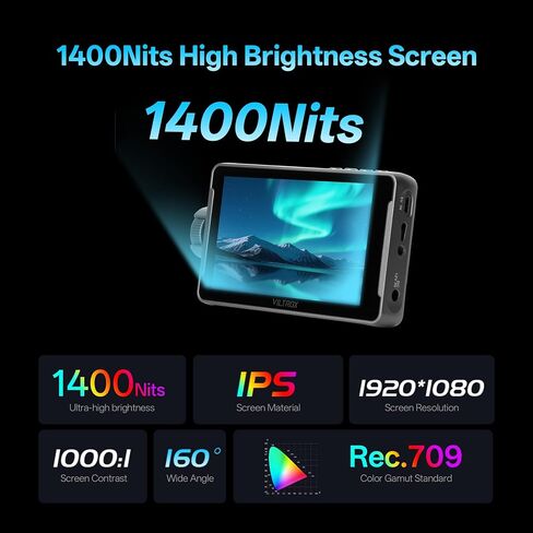 VILTROX DC-550 Pro II 5.5 Inch Touchscreen Camera Field Monitor,4K HDMI 2.0 Input/Output,1400 nits,1920x1080P IPS, Sunshade Hood, 3D Lut,Onion Skin Function,Peaking Focus Assist, DC 12V Type-C 5V in in Kuwait