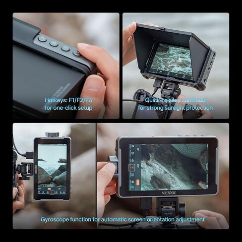 VILTROX DC-550 Pro II 5.5 Inch Touchscreen Camera Field Monitor,4K HDMI 2.0 Input/Output,1400 nits,1920x1080P IPS, Sunshade Hood, 3D Lut,Onion Skin Function,Peaking Focus Assist, DC 12V Type-C 5V in in Kuwait