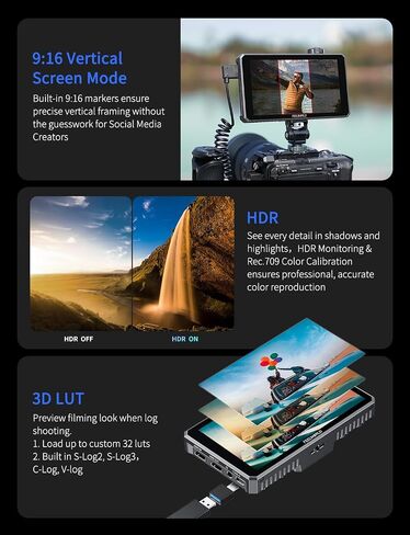 FEELWORLD SC6 6 Inch SDI Field Monitor,1500 nit Aluminum 4K HDMI On Camera Monitor Touchscreen and Scroll Wheel, HDR Waveform and 3D LUT for DSLR/Mirrorless in Kuwait