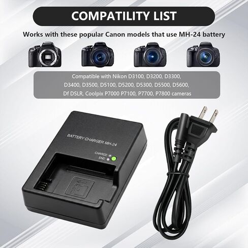 MH-24 EN-EL14 EN-EL14A Quick Battery Charger Compatible with Canon Nikon P7000 P7100 P7200 P7700 P7800 D5100 D5200 D5300 D5500 D5600 D3100 D3200 D3300 D3500 DSLR Digital Cameras in Kuwait