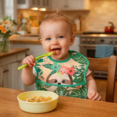 PandaEar 3 Pack Baby Bibs for Boys & Girls, Waterproof Polyester Toddler Bibs for 6-24 Months, Lightweight Soft Feeding Bibs with Food Catcher Pocket (Animal Theme Series) in Kuwait