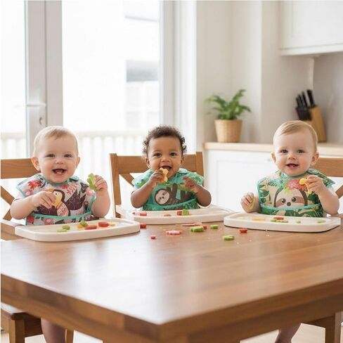 PandaEar 3 Pack Baby Bibs for Boys & Girls, Waterproof Polyester Toddler Bibs for 6-24 Months, Lightweight Soft Feeding Bibs with Food Catcher Pocket (Animal Theme Series) in Kuwait