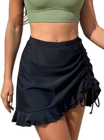 Summer Beach Women's Double Layer Ruffle Hem Skirt with Drawstring in Kuwait