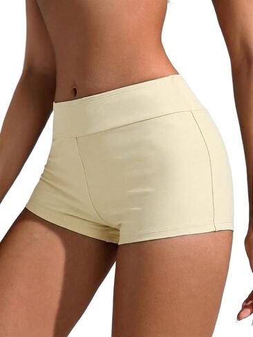 Women's Summer Beach Solid Color Elastic Shorts, Swimwear Bottom in Kuwait