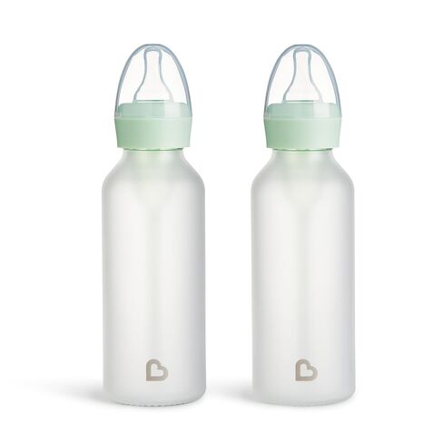 Munchkin Bond Silicone Coated Glass Baby Bottles - Anti-Colic Feeding System with Natural Feel Nipples, 8 Ounce, 2 Pack, Green in Kuwait