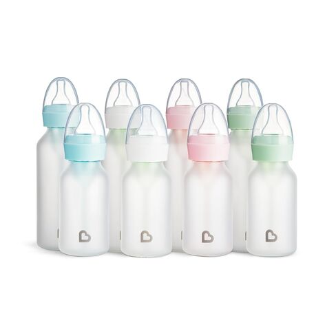 Munchkin Bond Silicone Coated Glass Baby Bottles - Anti-Colic Feeding System with Natural Feel Nipples, 8 Ounce, 2 Pack, Green in Kuwait