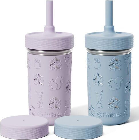 Fimibuke Toddler Cups Spill Proof, 12 OZ Stainless Steel Sippy Cups for Kid | Tumbler with Lid, Removable Silicone Straw & Sleeve, BPA Free Dishwasher Safe Girls Boys Water Bottle Snack Container, 4 Pack in Kuwait