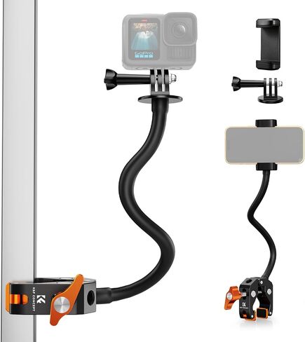 K&F CONCEPT Flexible Clamp Mount Kit, Action Camera Gooseneck Mount | 1/4" & 3/8" Screws for Flat & Round Surfaces, Compatible with Smartphone, Action Camera, Light and Webcam, MS50 in Kuwait