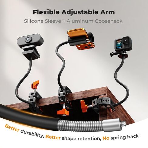 K&F CONCEPT Flexible Clamp Mount Kit, Action Camera Gooseneck Mount | 1/4" & 3/8" Screws for Flat & Round Surfaces, Compatible with Smartphone, Action Camera, Light and Webcam, MS50 in Kuwait