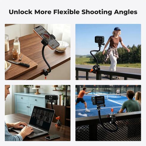 K&F CONCEPT Flexible Clamp Mount Kit, Action Camera Gooseneck Mount | 1/4" & 3/8" Screws for Flat & Round Surfaces, Compatible with Smartphone, Action Camera, Light and Webcam, MS50 in Kuwait