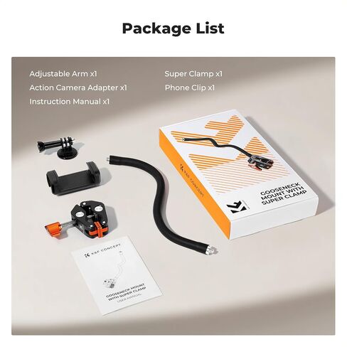 K&F CONCEPT Flexible Clamp Mount Kit, Action Camera Gooseneck Mount | 1/4" & 3/8" Screws for Flat & Round Surfaces, Compatible with Smartphone, Action Camera, Light and Webcam, MS50 in Kuwait