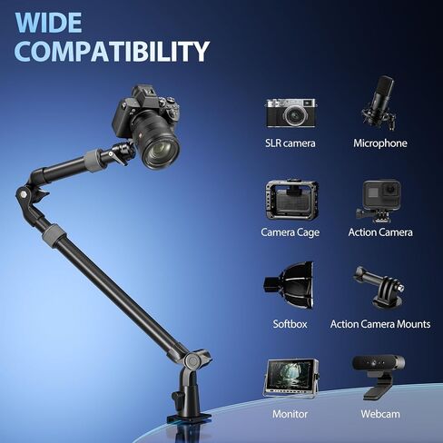 EMART 40" Overhead Camera Mount with Serrated Bite Magic Arm&1/4" Ball Head | Camera Desk Mount,Aluminum Adjustable Articulating Arm,for Cameras/DSLR/Phone/Lights,for Live Streaming/Photo Video Shooting in Kuwait