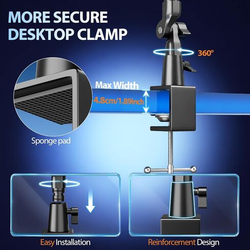 EMART 40" Overhead Camera Mount with Serrated Bite Magic Arm&1/4" Ball Head | Camera Desk Mount,Aluminum Adjustable Articulating Arm,for Cameras/DSLR/Phone/Lights,for Live Streaming/Photo Video Shooting in Kuwait