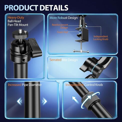 EMART 40" Overhead Camera Mount with Serrated Bite Magic Arm&1/4" Ball Head | Camera Desk Mount,Aluminum Adjustable Articulating Arm,for Cameras/DSLR/Phone/Lights,for Live Streaming/Photo Video Shooting in Kuwait